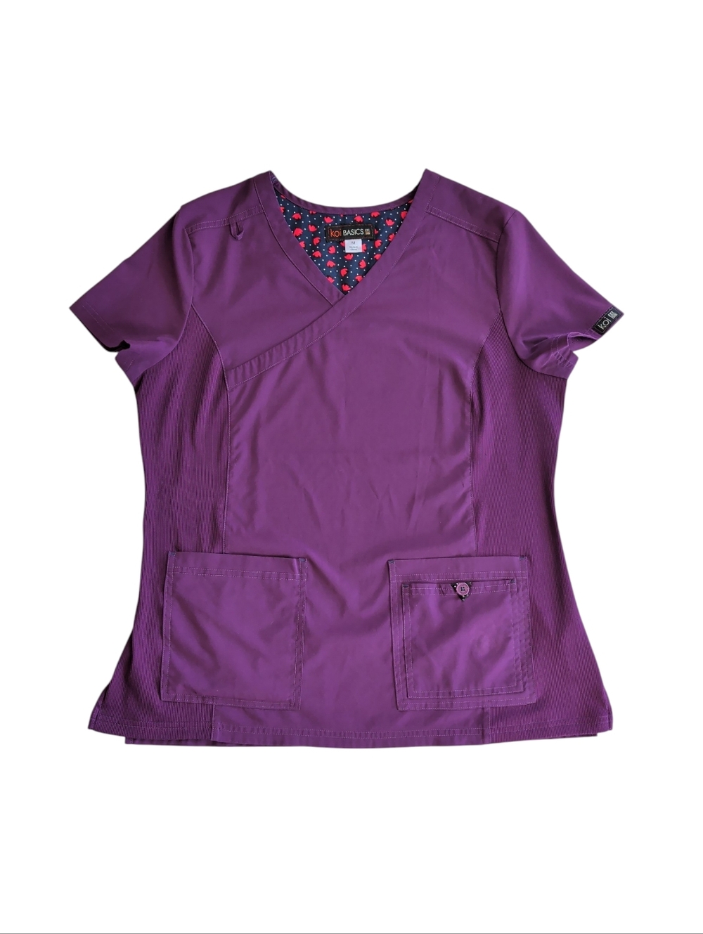 Koi Basics Four Pocket "Katie" Scrub Nurse Top MEDIUM Eggplant Purple